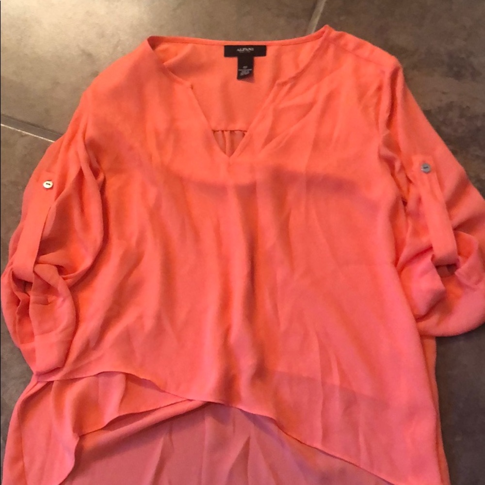 Coral chiffon dress top. High low